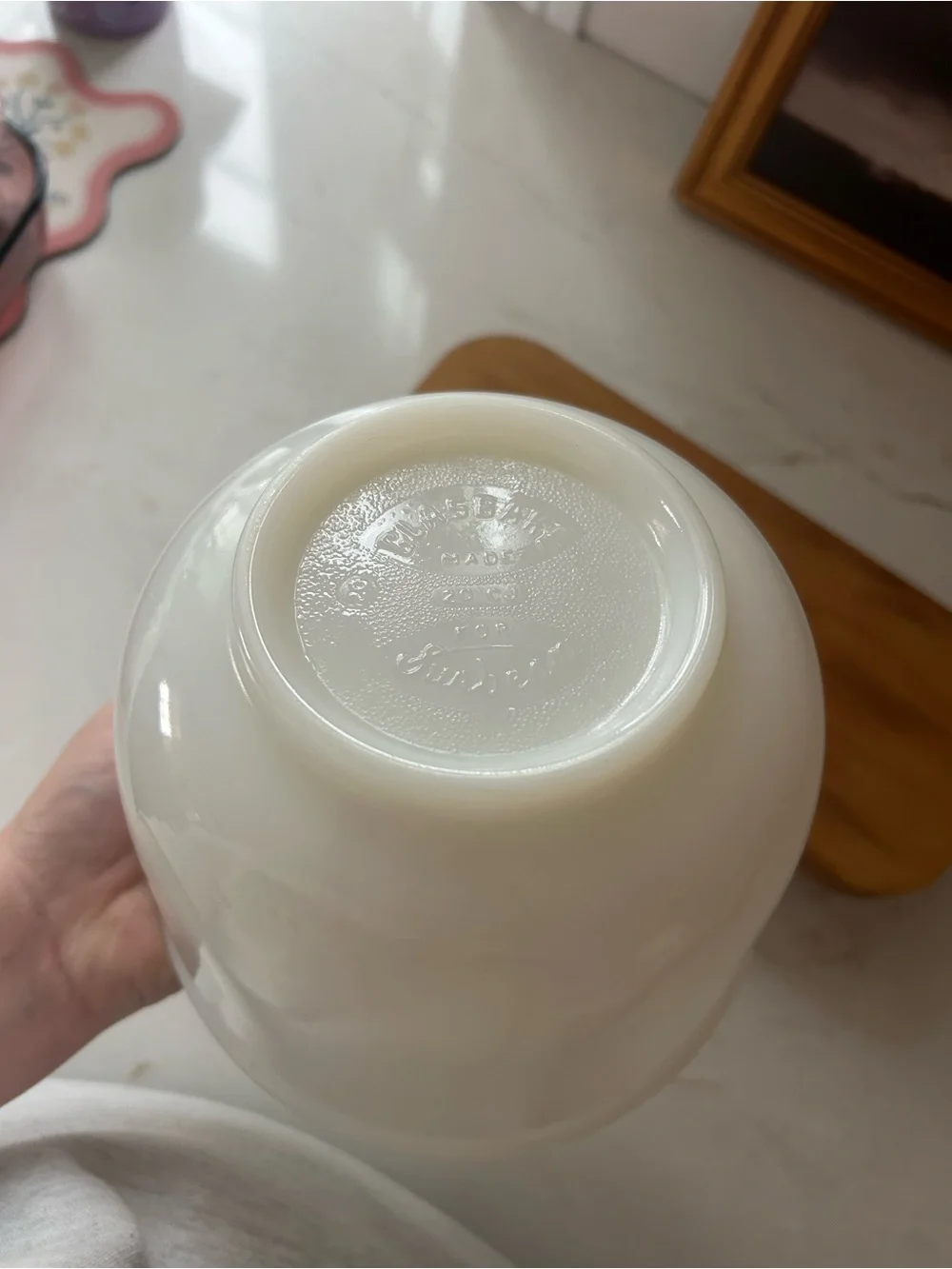 Vintage Glasbake 7” White Milk Glass Mixing Bowl Pour Spout Made USA